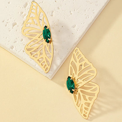 Retro Butterfly Alloy Plating Inlay Gem Women'S Ear Studs