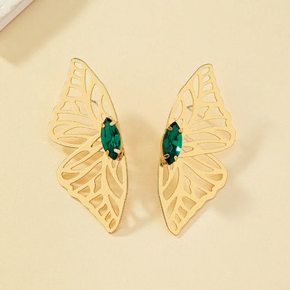 Retro Butterfly Alloy Plating Inlay Gem Women'S Ear Studs