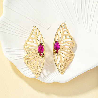 Retro Butterfly Alloy Plating Inlay Gem Women'S Ear Studs