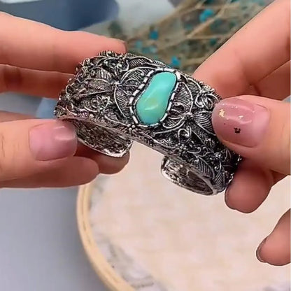 Retro Butterfly Ancient Silver-plated Turquoise Alloy Wholesale Cuff Bracelets