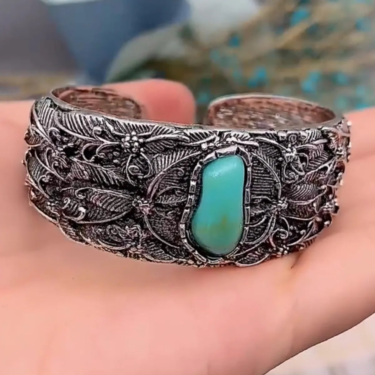 Retro Butterfly Ancient Silver-plated Turquoise Alloy Wholesale Cuff Bracelets