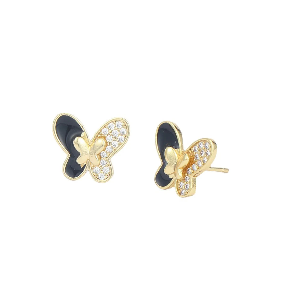 Retro Butterfly Copper Ear Studs Zircon Copper Earrings