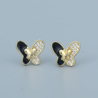 Retro Butterfly Copper Ear Studs Zircon Copper Earrings