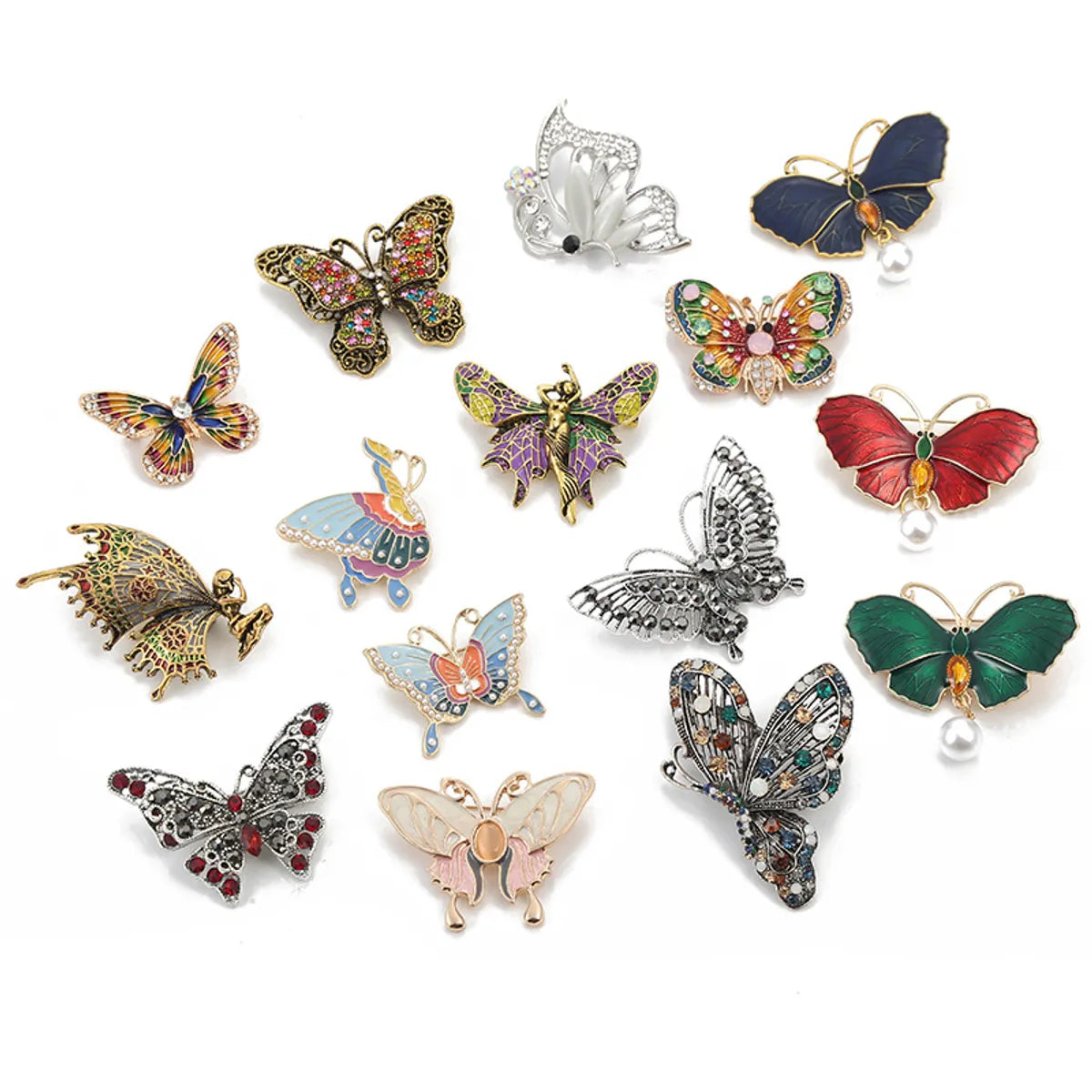 Retro Butterfly Imitation Pearl Alloy Rhinestone Women'S Brooches