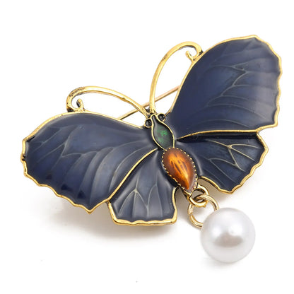 Retro Butterfly Imitation Pearl Alloy Rhinestone Women'S Brooches