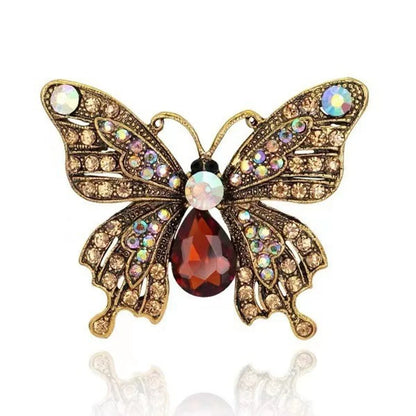 Retro Butterfly Imitation Pearl Alloy Rhinestone Women'S Brooches