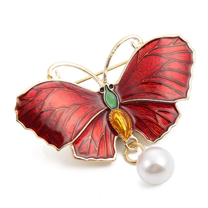 Retro Butterfly Imitation Pearl Alloy Rhinestone Women'S Brooches