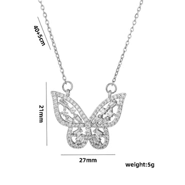 Retro Butterfly Titanium Steel Inlay Zircon Necklace