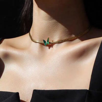 Retro Butterfly Titanium Steel Plating 18k Gold Plated Choker