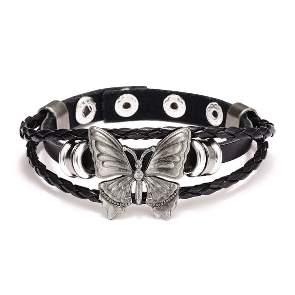 Retro Butterfly Women Choker Necklace With Rivet Metal And Pu Soft Leather Geometric Style
