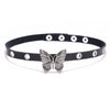 Retro Butterfly Women Choker Necklace With Rivet Metal And Pu Soft Leather Geometric Style
