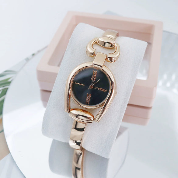 Retro Button Ring Women's Alloy Bracelet Watch Casual Fashion Quartz Round Dial