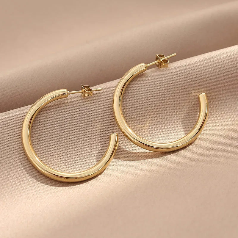 1 Pair Retro C Shape Solid Color Plating 304 Stainless Steel Earrings