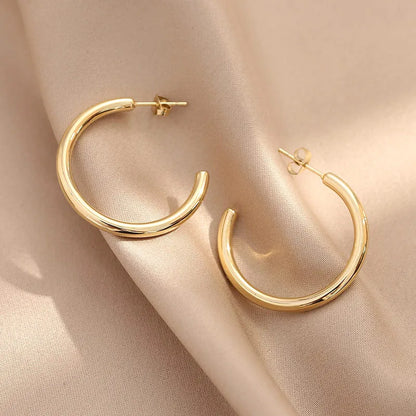 1 Pair Retro C Shape Solid Color Plating 304 Stainless Steel Earrings