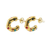 1 Pair Retro C Shape Irregular Titanium Steel Zircon Earrings