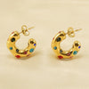 1 Pair Retro C Shape Irregular Titanium Steel Zircon Earrings