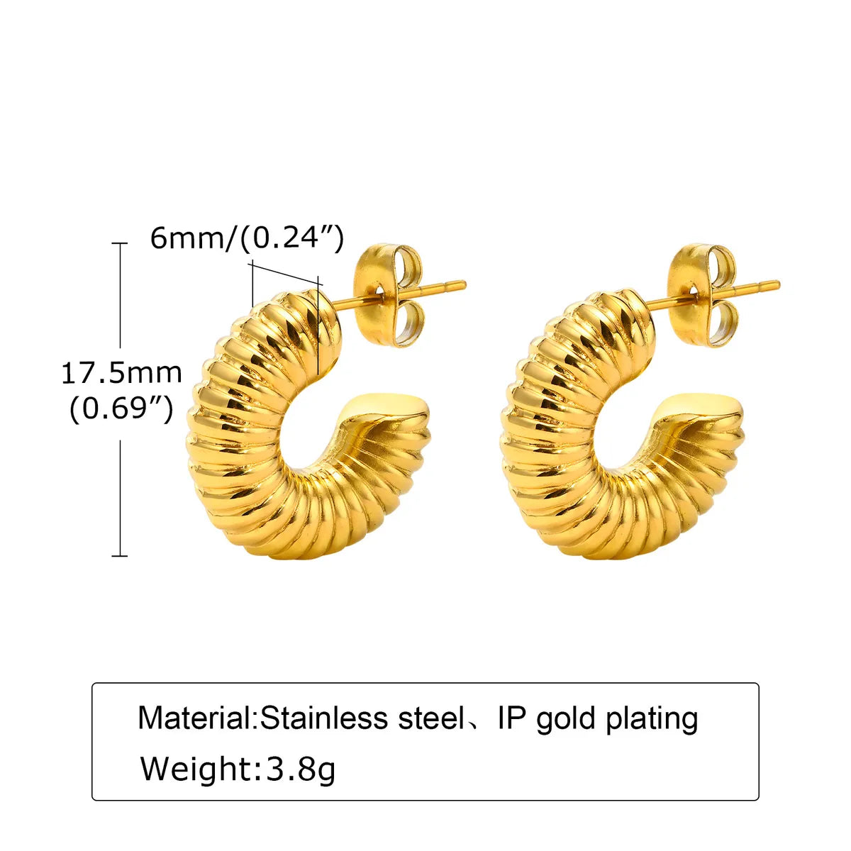 1 Pair Retro C Shape Plating Titanium Steel 18k Gold Plated Earrings