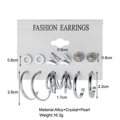 Retro C-shaped Earrings Set 6 Pairs Of Creative Personality Metal Earrings