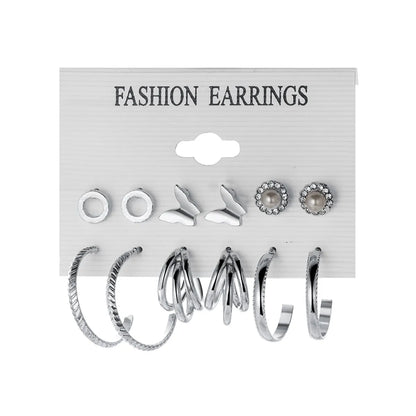 Retro C-shaped Earrings Set 6 Pairs Of Creative Personality Metal Earrings