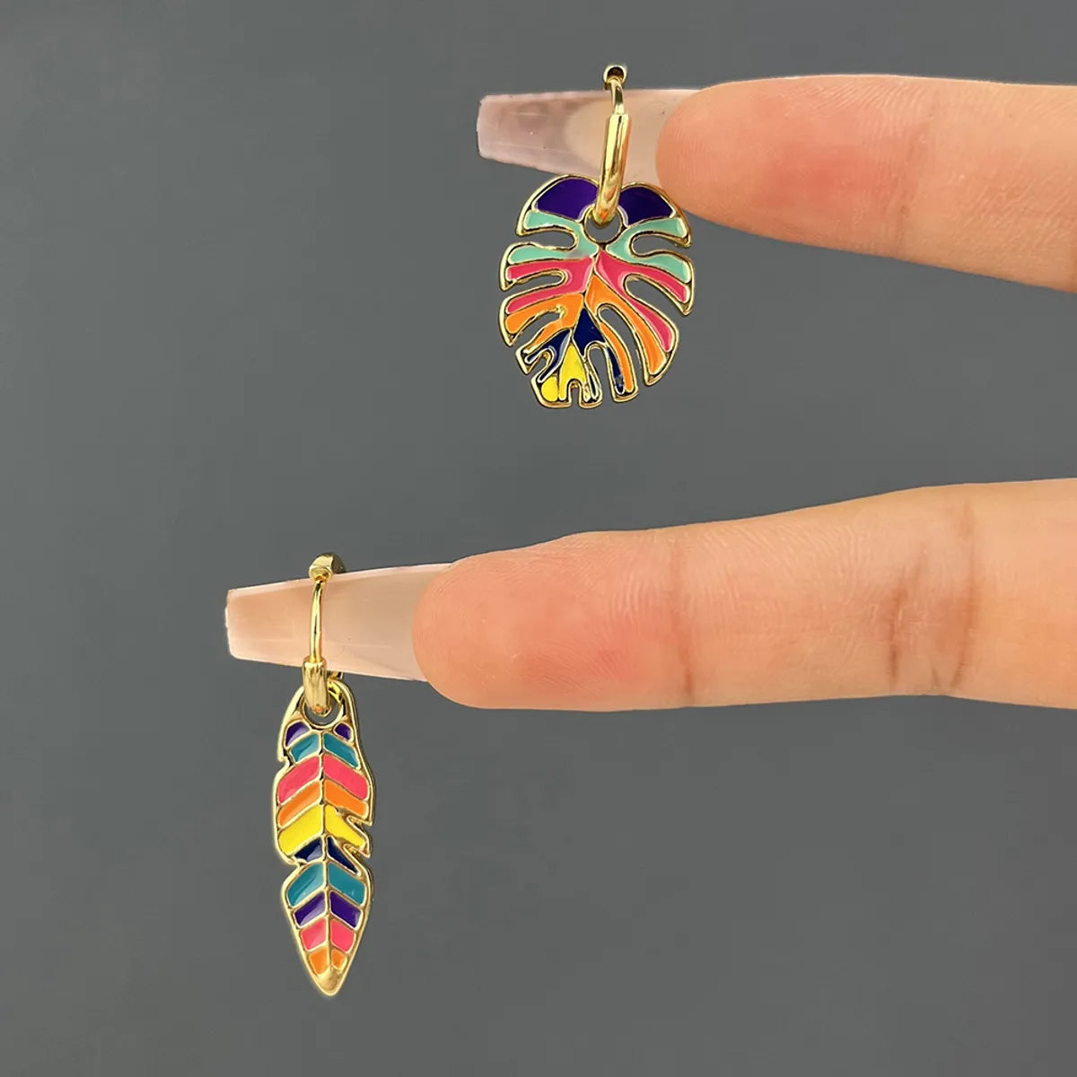 Retro Cactus Leaf Flower Enamel Alloy Earrings