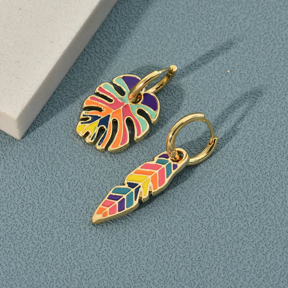 Retro Cactus Leaf Flower Enamel Alloy Earrings