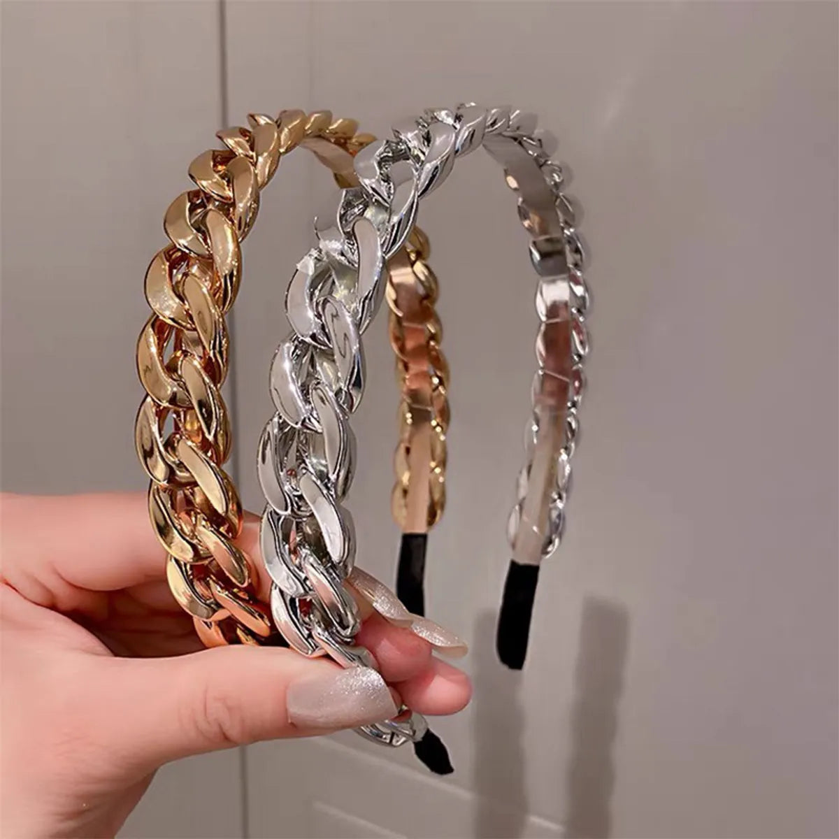 Cross-Border New Arrival Candy Color Chain Headband Female Partysu Temperamental Headband Out Hair Pressing Headwear Resin Hair Accessories