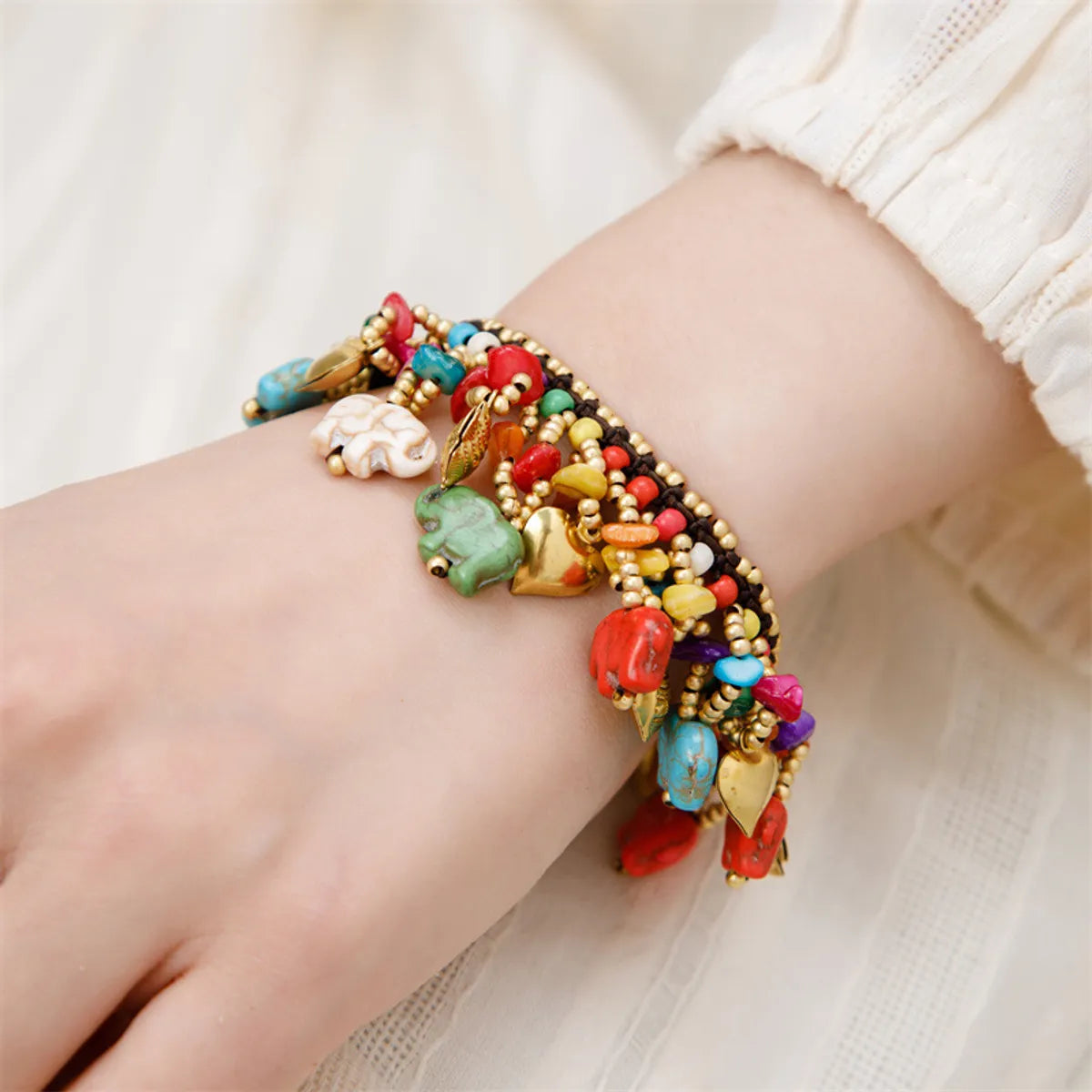 Retro Cartoon Character Leaf Rhombus Mixed Materials Wholesale Nepal Bracelets