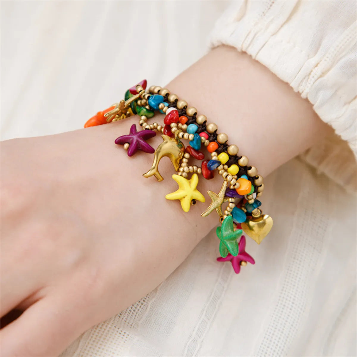 Retro Cartoon Character Leaf Rhombus Mixed Materials Wholesale Nepal Bracelets