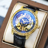 Retro Carved Doublesided Hollow Automatic Mechanical Men's Watch With Alloy Case Genuine Leather Strap And Mineral Reinforced Glass Mirror