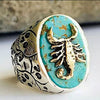 Retro Carved Turquoise Inlay Scorpion Ring Electroplated Metal Minimalist Geometric Insect Jewelry For Unisex