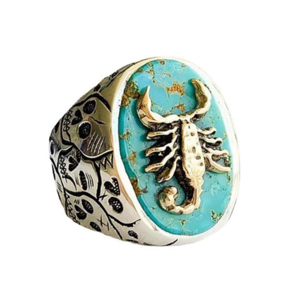 Retro Carved Turquoise Inlay Scorpion Ring Electroplated Metal Minimalist Geometric Insect Jewelry For Unisex