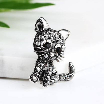 Retro Cat Alloy Plating Rhinestones Unisex Brooches