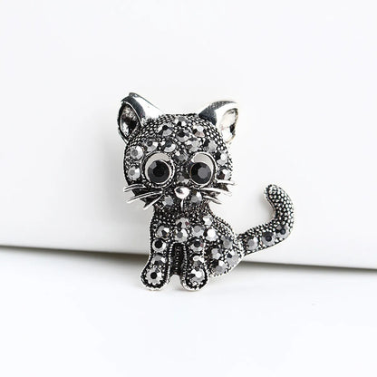 Retro Cat Alloy Plating Rhinestones Unisex Brooches