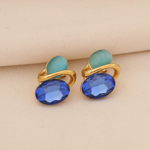 Retro Cat's Eye Geometric Stainless Steel Earrings With Electroplating