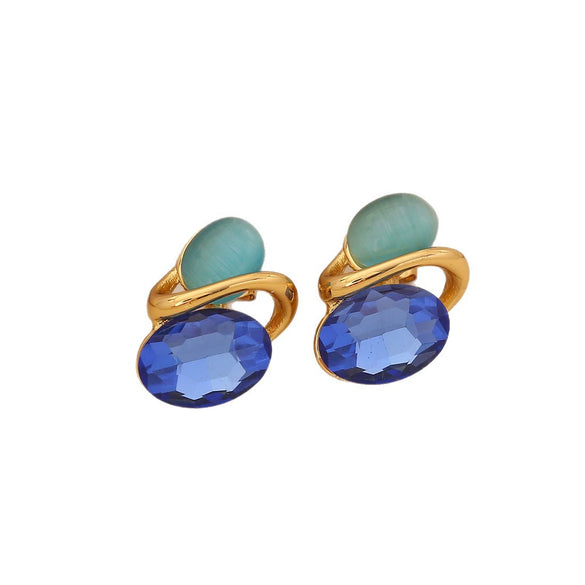 Retro Cat's Eye Geometric Stainless Steel Earrings With Electroplating