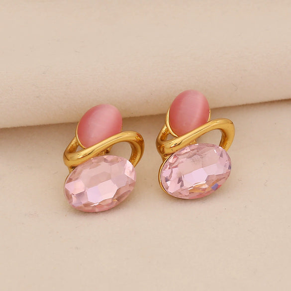 Retro Cat's Eye Geometric Stainless Steel Earrings With Electroplating