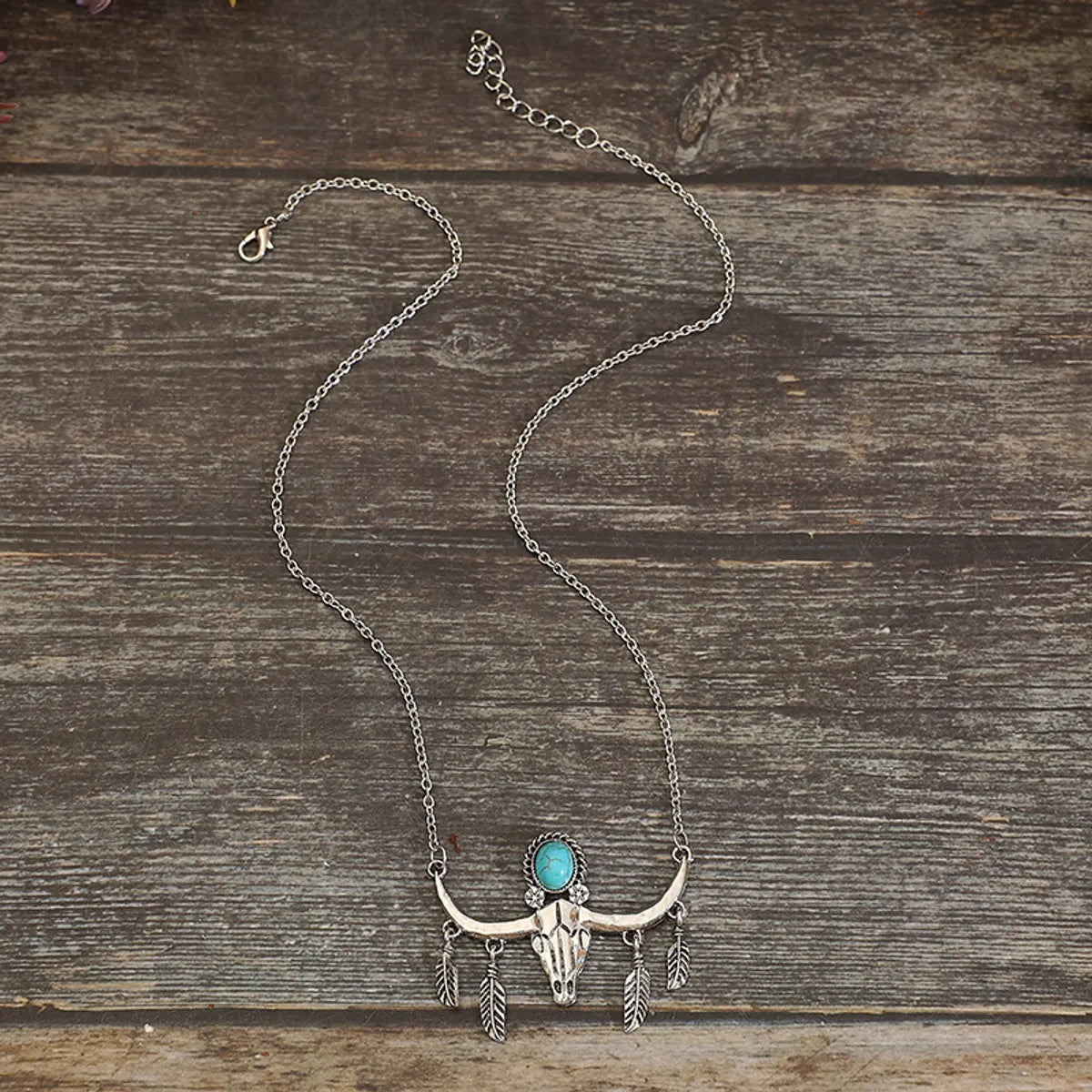 Retro Cattle Alloy Plating Inlay Turquoise Unisex Pendant Necklace