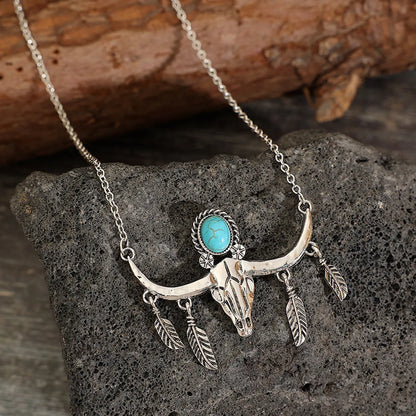 Retro Cattle Alloy Plating Inlay Turquoise Unisex Pendant Necklace