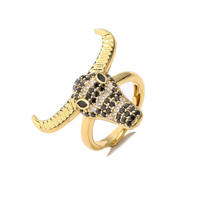 Retro Cattle Copper Inlaid Zircon Open Ring