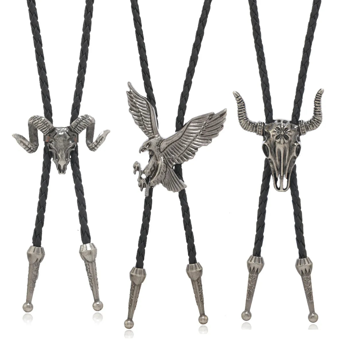 Retro Cattle Eagle Pu Leather Alloy Men'S Bolo Tie Necklaces