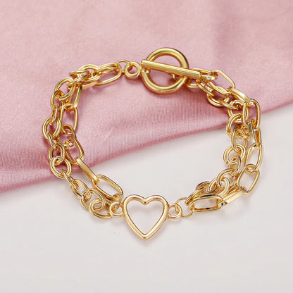 Retro Chain Peach Heart Creative Alloy Double Layer Anklet