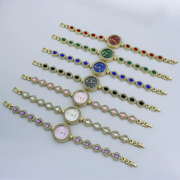 Retro Chalcedony Alloy Bracelet Watch For Women With Mineral Reinforced Glass Mirror And Jewelry Buckle