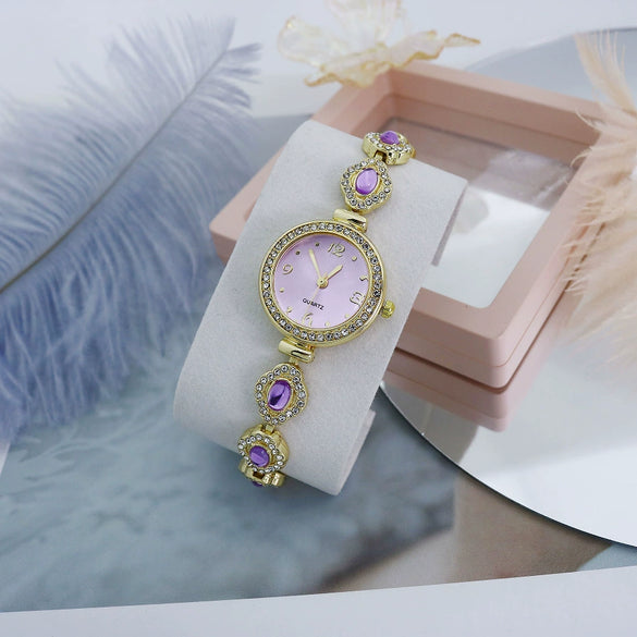 Retro Chalcedony Alloy Bracelet Watch For Women With Mineral Reinforced Glass Mirror And Jewelry Buckle