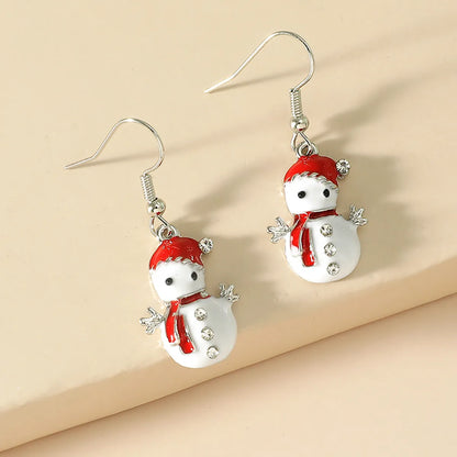 Retro Christmas Hat Snowman Alloy Enamel Inlay Rhinestones Christmas Women'S Earrings Necklace