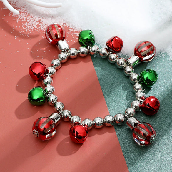 Retro Christmas Jewelry Set Alloy Necklace And Bracelet With Color Bell Electroplated For Women