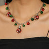 Retro Christmas Jewelry Set Alloy Necklace And Bracelet With Color Bell Electroplated For Women