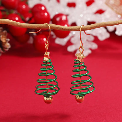 1 Pair Retro Christmas Tree Snowman Elk Epoxy Alloy Drop Earrings