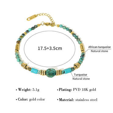 Retro Circle Round Stainless Steel Natural Stone Titanium Steel Plating 18k Gold Plated Bracelets