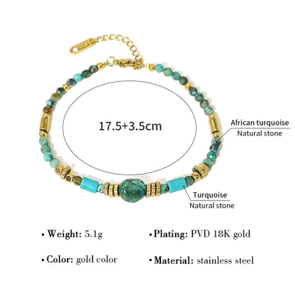 Retro Circle Round Stainless Steel Natural Stone Titanium Steel Plating 18k Gold Plated Bracelets