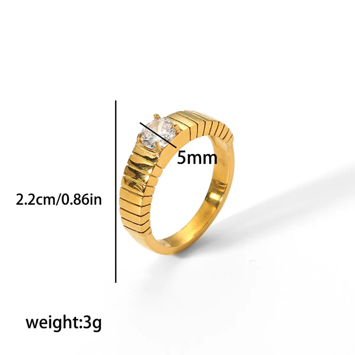 Retro Circle Stainless Steel Polishing Plating Zircon 18k Gold Plated Rings